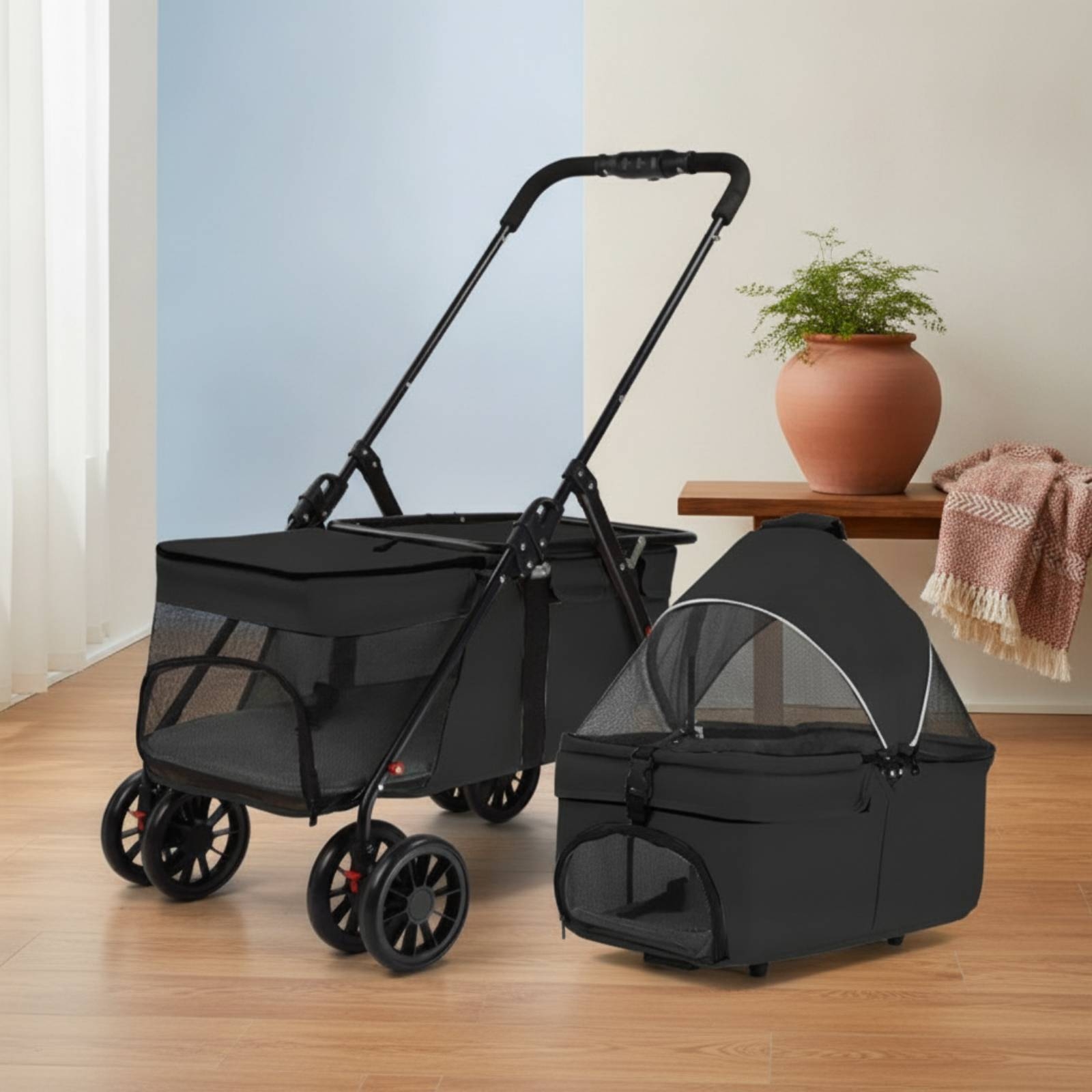 Pet Stroller Carrier - Pet Stroller with Detachable Carrier Portable